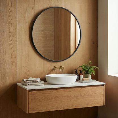 Orbit 80cm Round Classic Modern Design Wall Mirror With Black Aluminium Frame