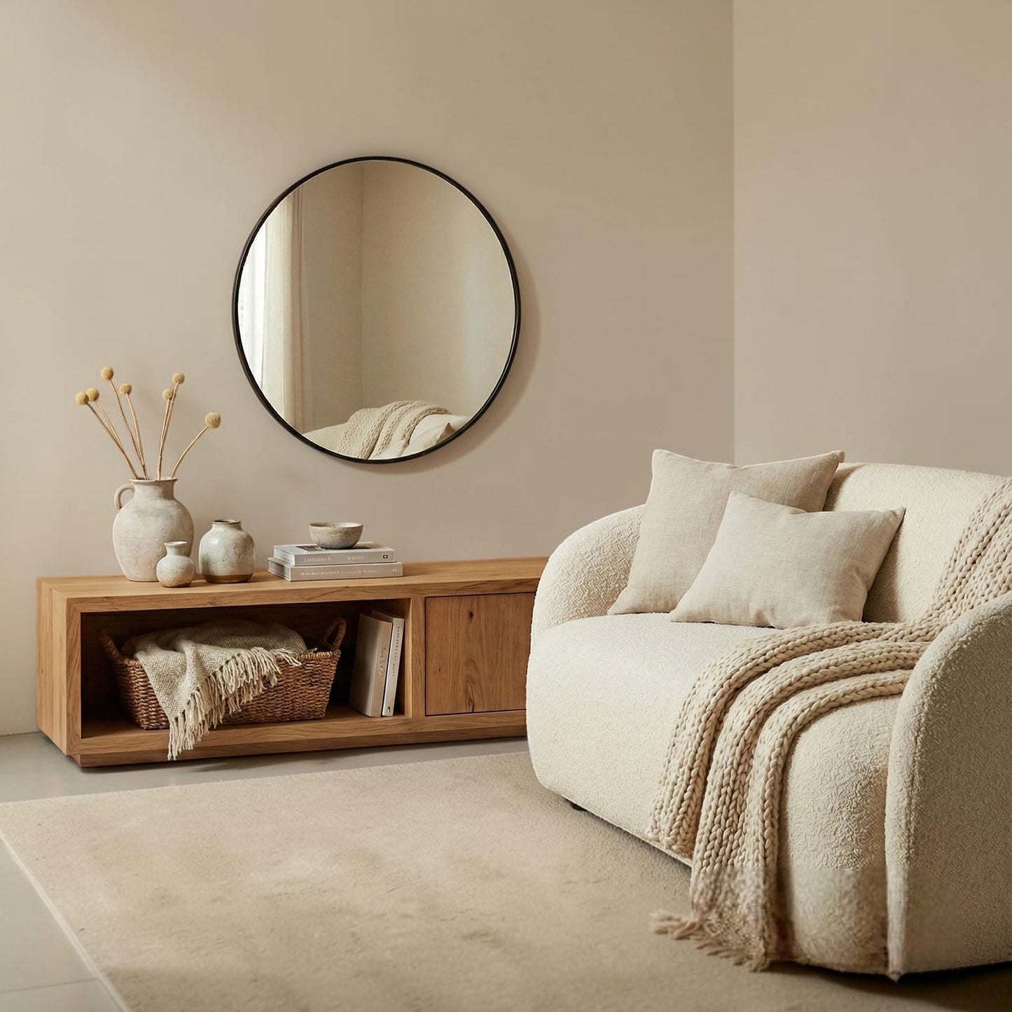 Orbit 80cm Round Classic Modern Design Wall Mirror With Black Aluminium Frame