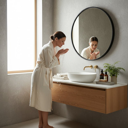 Orbit 80cm Round Classic Modern Design Wall Mirror With Black Aluminium Frame
