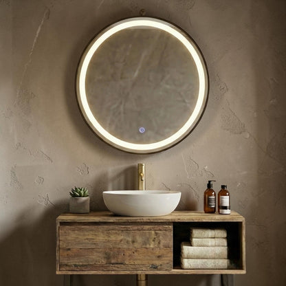 Orbit 80cm Round LED Wall Mirror With Black Aluminium Frame