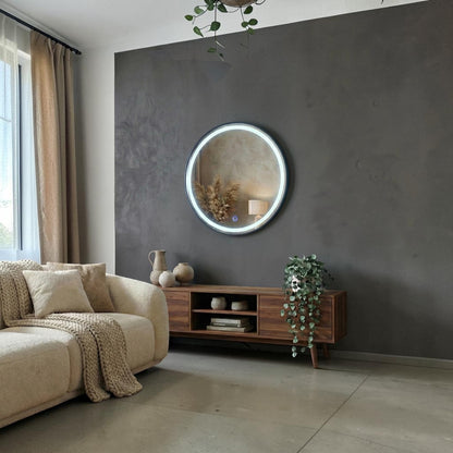 Orbit 80cm Round LED Wall Mirror With Black Aluminium Frame
