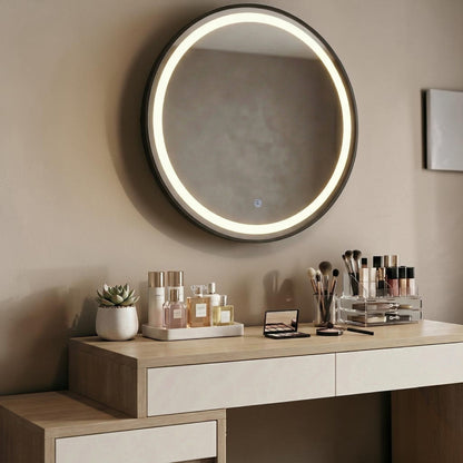 Orbit 80cm Round LED Wall Mirror With Black Aluminium Frame