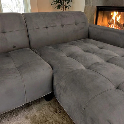 Oslo Open 2 Piece Plan Sofa In Silver Grey Velvet Fabric