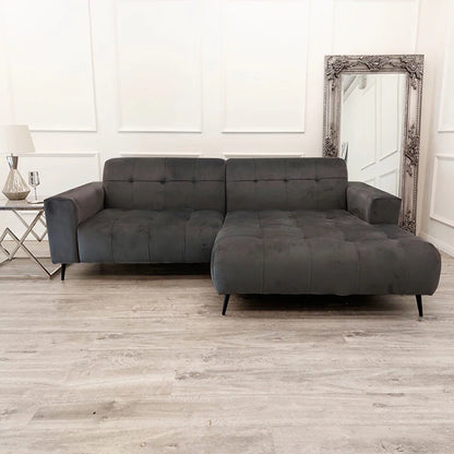 Oslo Open 2 Piece Plan Sofa In Silver Grey Velvet Fabric