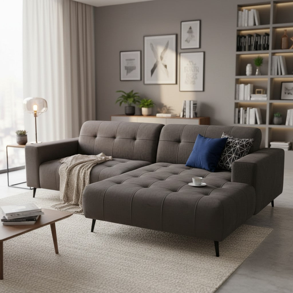 Oslo Open 2 Piece Plan Sofa In Silver Grey Velvet Fabric