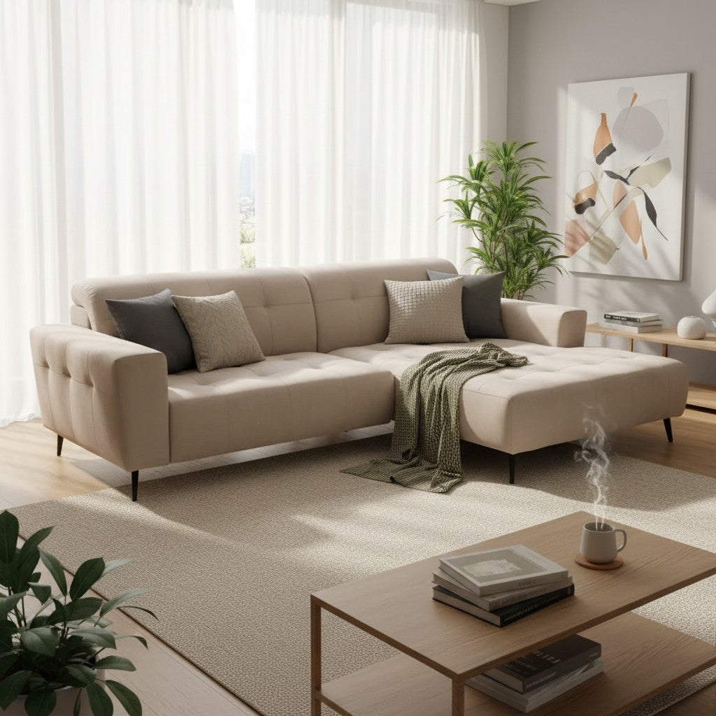 Oslo Open 2 Piece Plan Sofa In Silver Grey Velvet Fabric