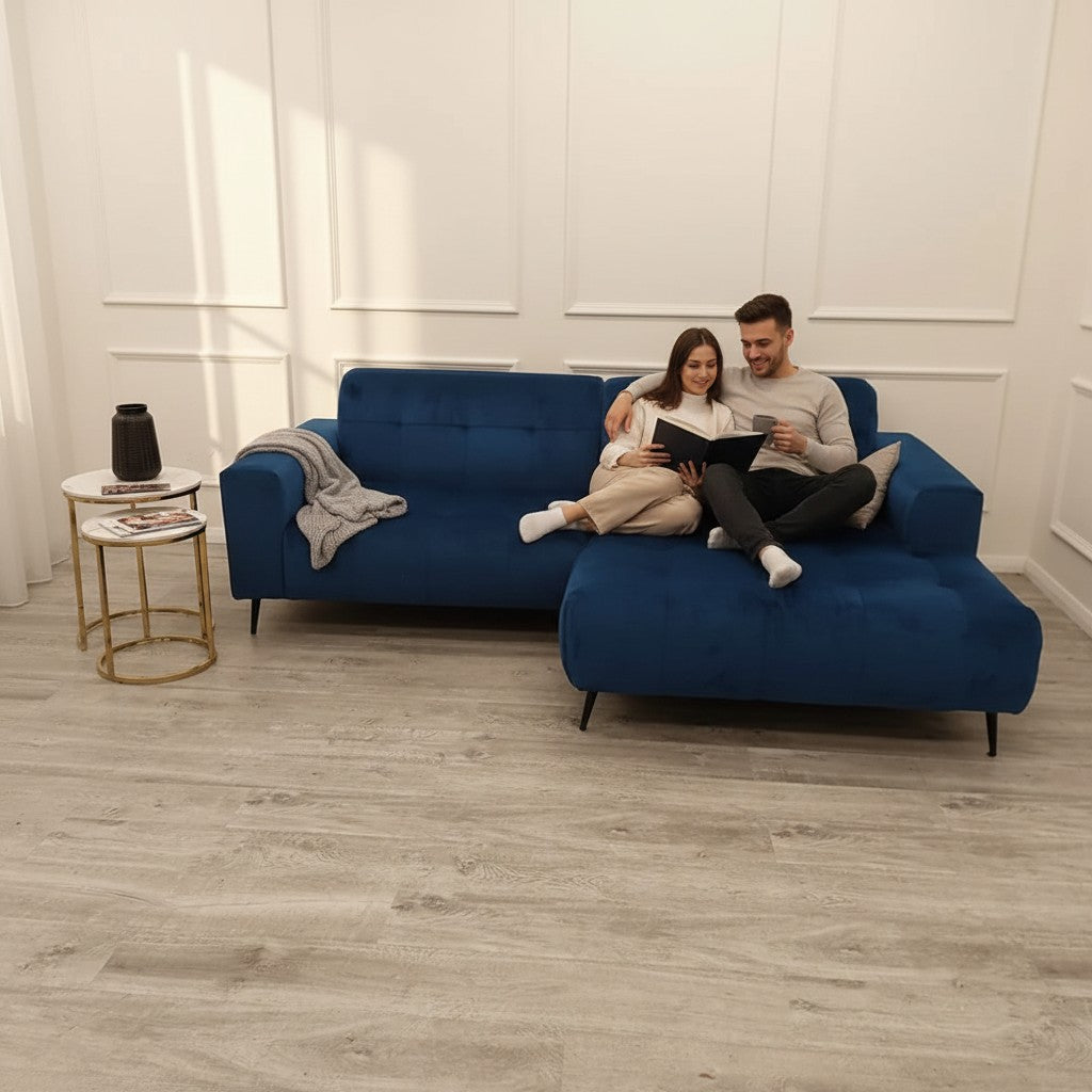 Oslo Open 2 Piece Plan Sofa In Silver Grey Velvet Fabric