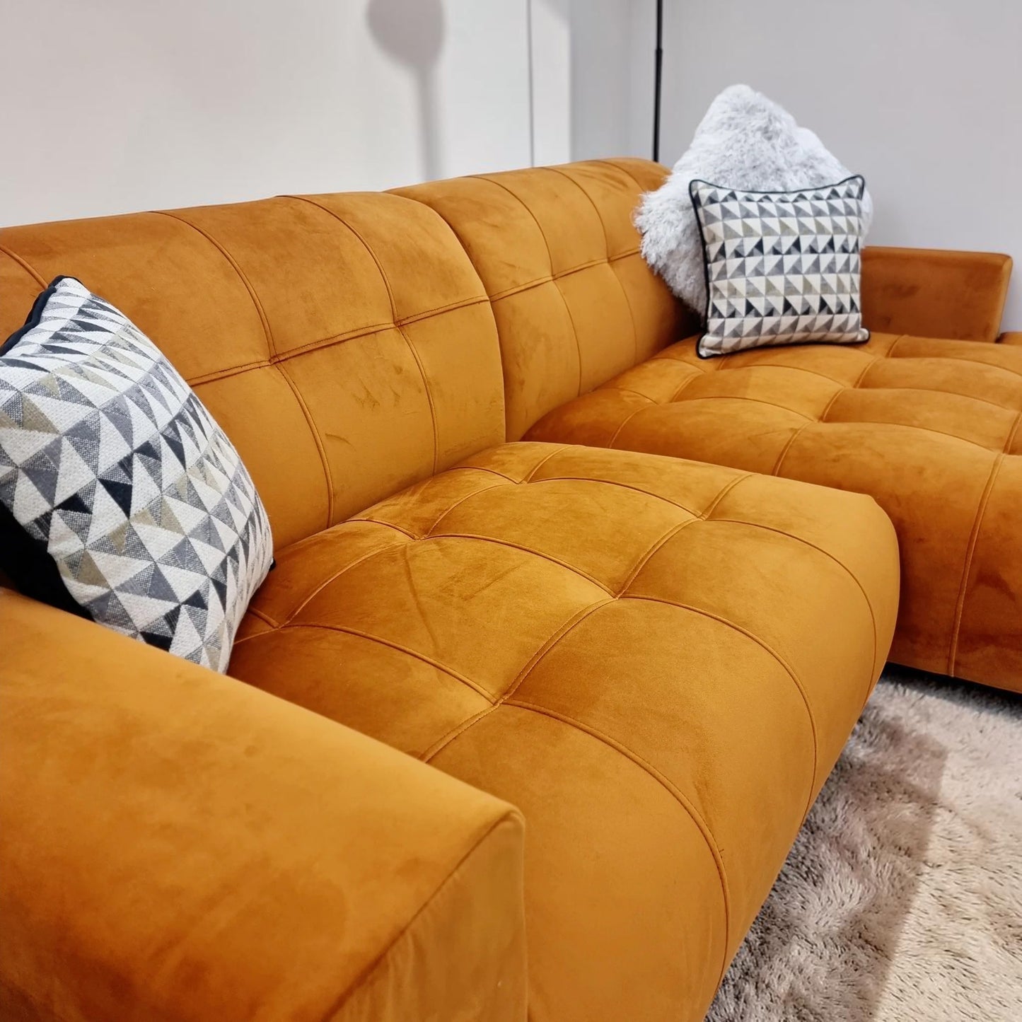 Oslo Open 2 Piece Plan Sofa In Silver Grey Velvet Fabric