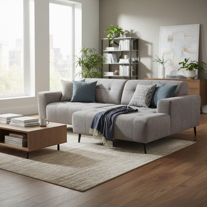 Oslo Open 2 Piece Plan Sofa In Silver Grey Velvet Fabric