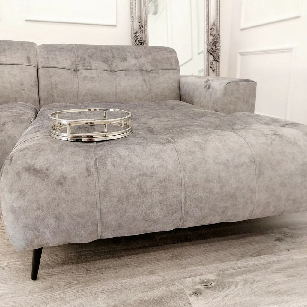 Oslo Open 2 Piece Plan Sofa In Silver Grey Velvet Fabric