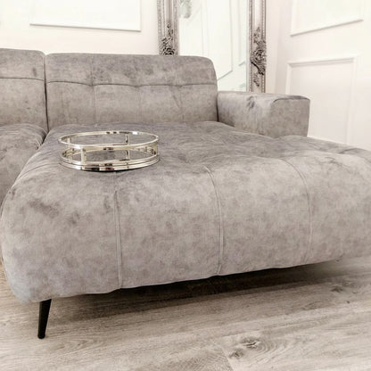 Oslo Open 2 Piece Plan Sofa In Silver Grey Velvet Fabric