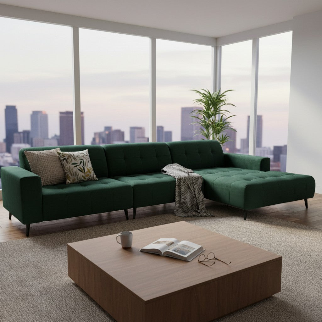 Oslo Open 3 Piece Plan Sofa In Burnt Orange Velvet Fabric