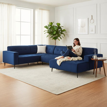 Oslo Open 3 Piece Plan Sofa In Marine Blue Velvet Fabric