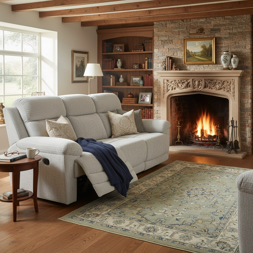 Owen Electric Recliner Beige Fabric 3 Seater Sofa