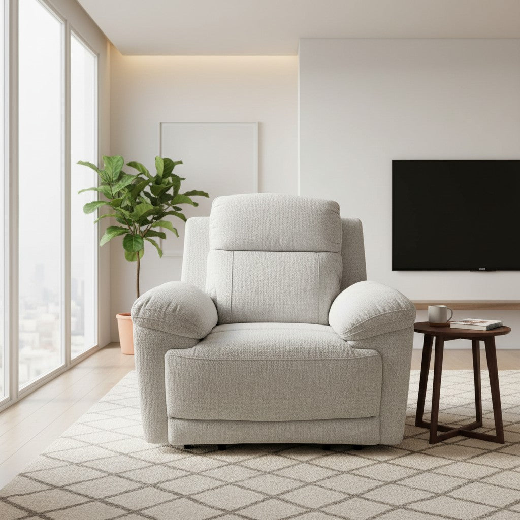 Owen Electric Recliner Beige Fabric Armchair