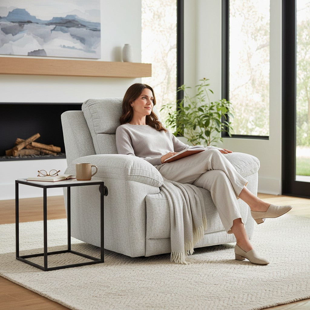 Owen Electric Recliner Beige Fabric Armchair