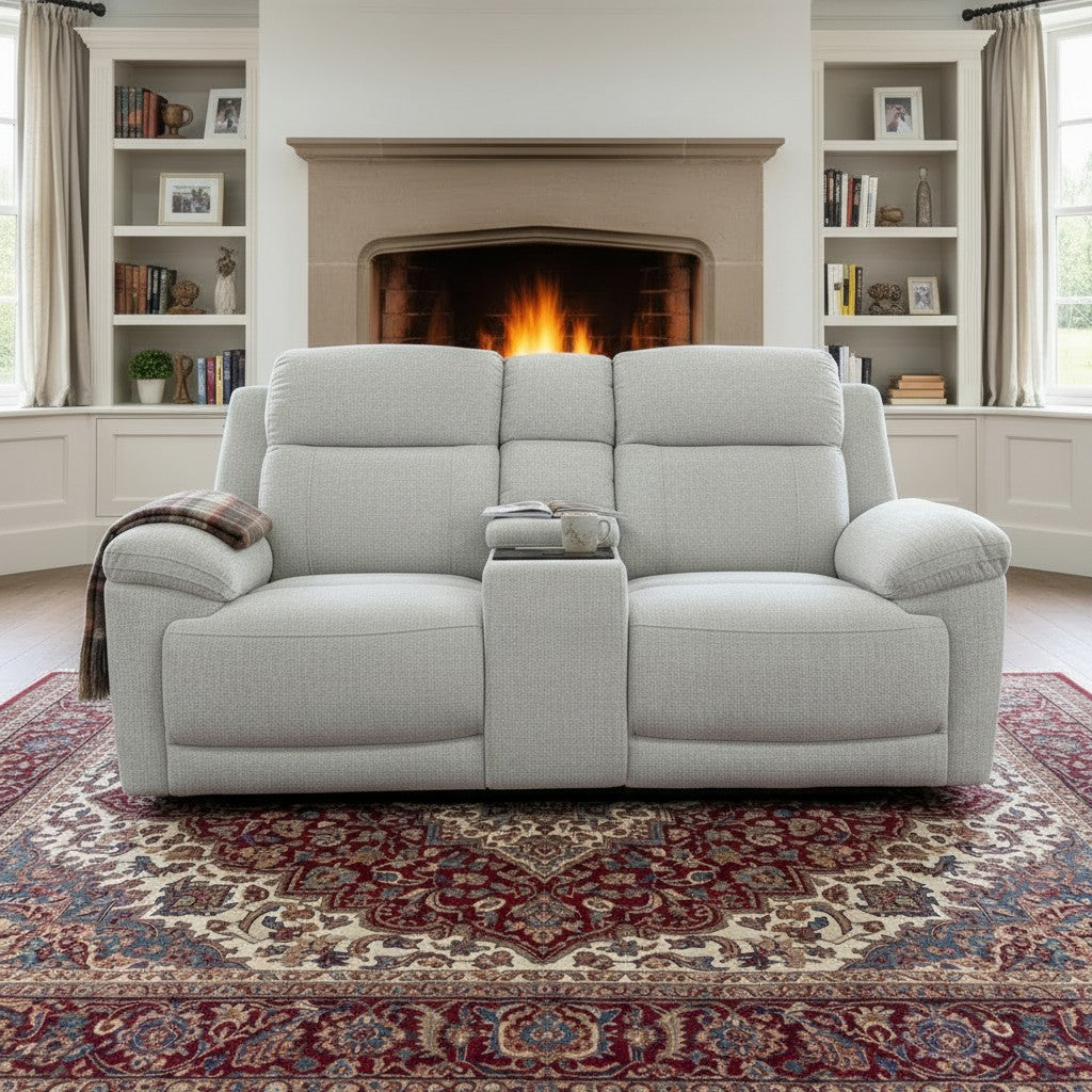 Owen Electric Recliner Beige Fabric Cinema Console 2 Seater Sofa