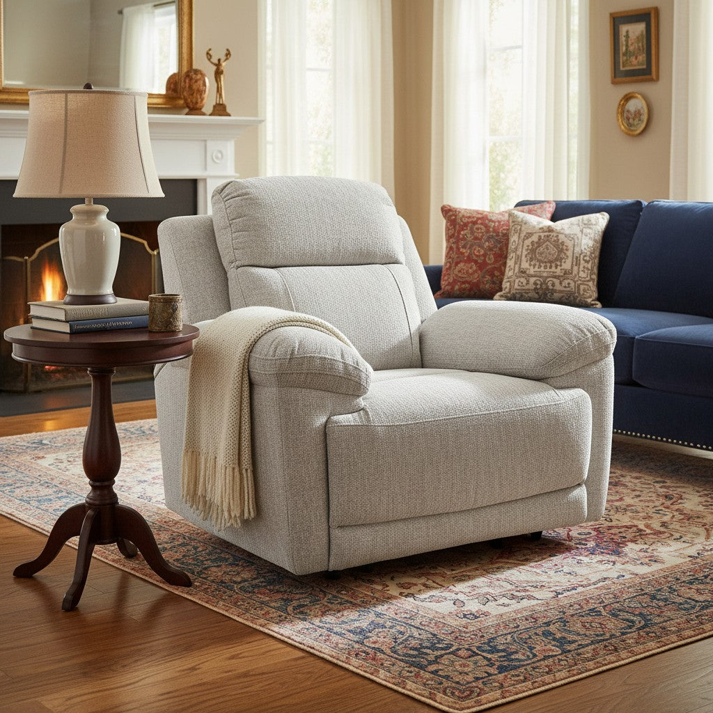 Owen Electric Recliner Beige Fabric Armchair