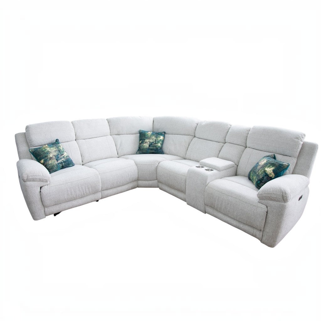 Owen Electric Recliner Beige Fabric Cinema Console Large Corner Sofa