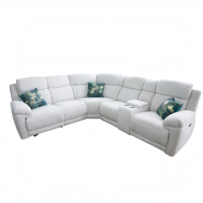 Owen Electric Recliner Beige Fabric Cinema Console Large Corner Sofa