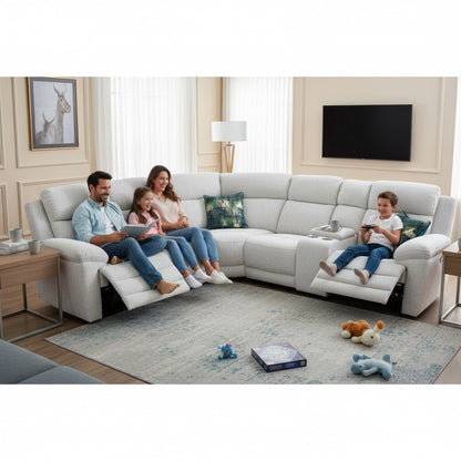 Owen Electric Recliner Beige Fabric Cinema Console Large Corner Sofa