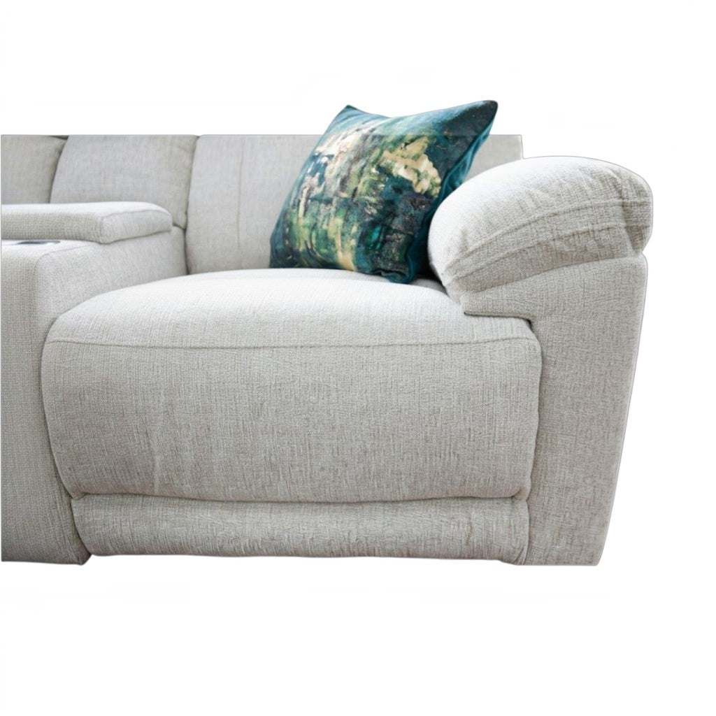 Owen Electric Recliner Beige Fabric Cinema Console Large Corner Sofa