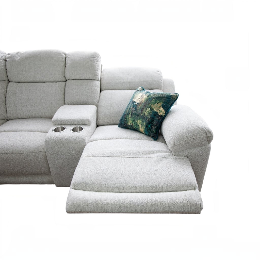 Owen Electric Recliner Beige Fabric Cinema Console Large Corner Sofa