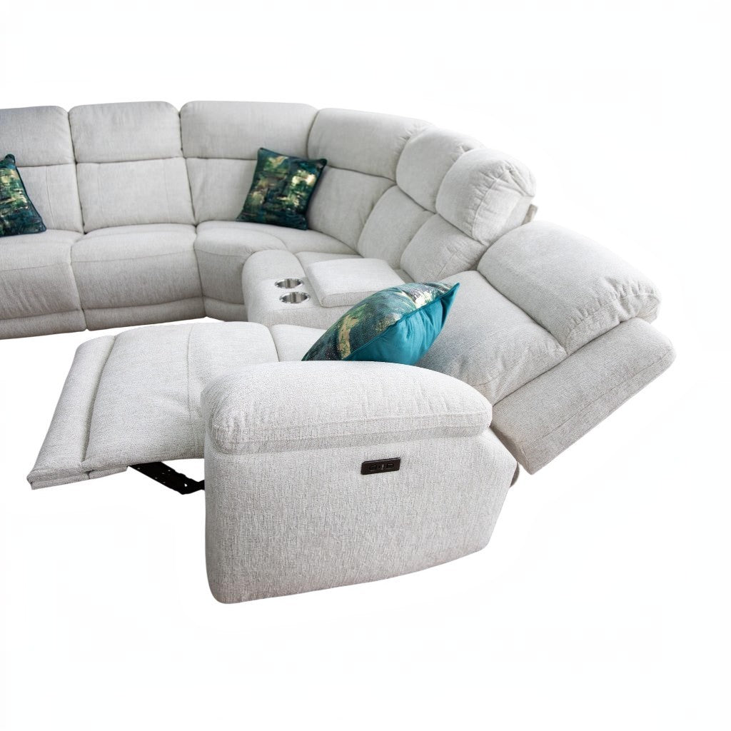 Owen Electric Recliner Beige Fabric Cinema Console Large Corner Sofa