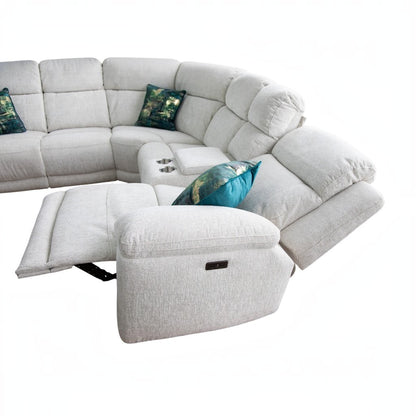 Owen Electric Recliner Beige Fabric Cinema Console Large Corner Sofa
