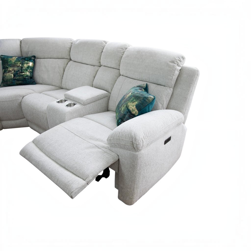 Owen Electric Recliner Beige Fabric Cinema Console Large Corner Sofa
