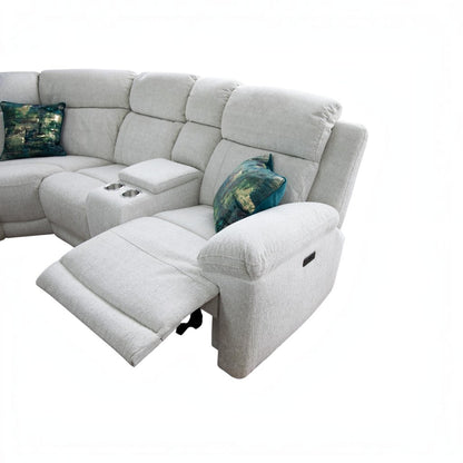 Owen Electric Recliner Beige Fabric Cinema Console Large Corner Sofa