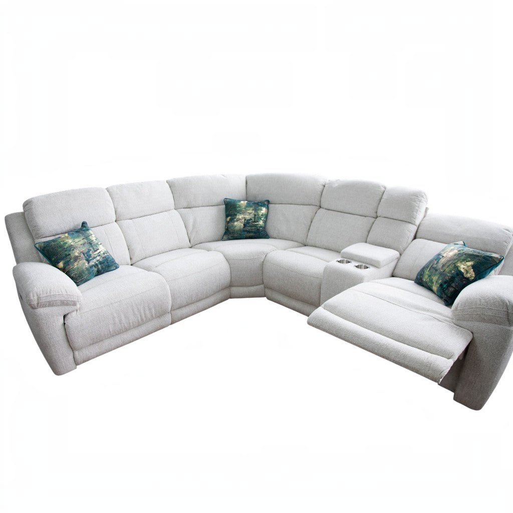 Owen Electric Recliner Beige Fabric Cinema Console Large Corner Sofa
