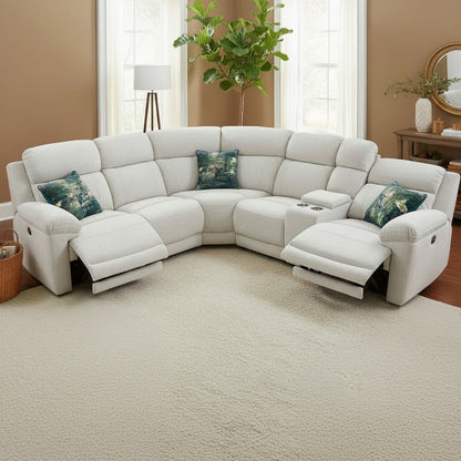 Owen Electric Recliner Beige Fabric Cinema Console Large Corner Sofa