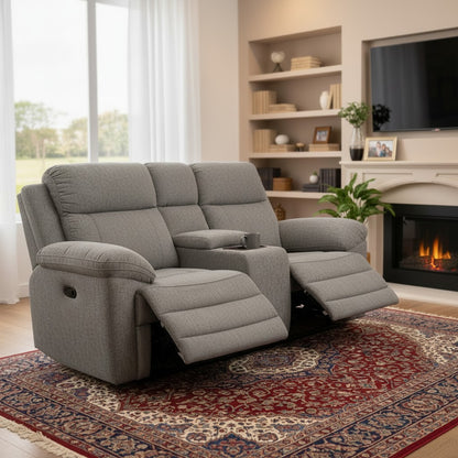 Owen Electric Recliner Grey Fabric Cinema Console 2 Seater Sofa