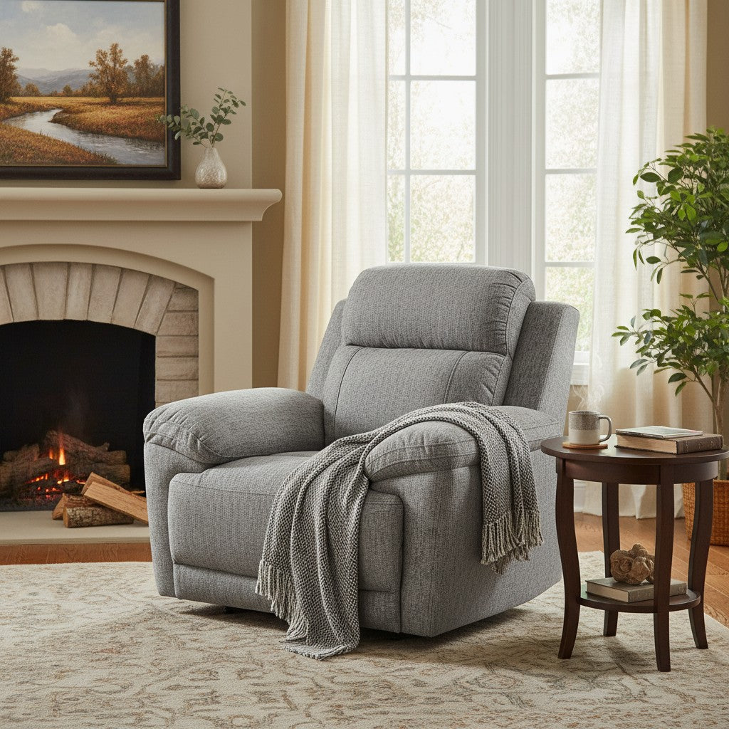 Owen Electric Recliner Grey Fabric Armchair