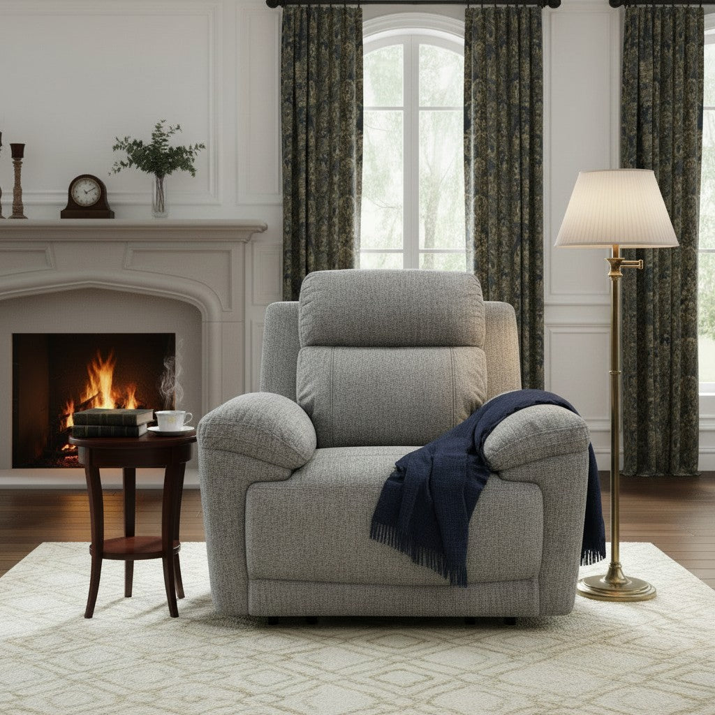 Owen Electric Recliner Grey Fabric Armchair