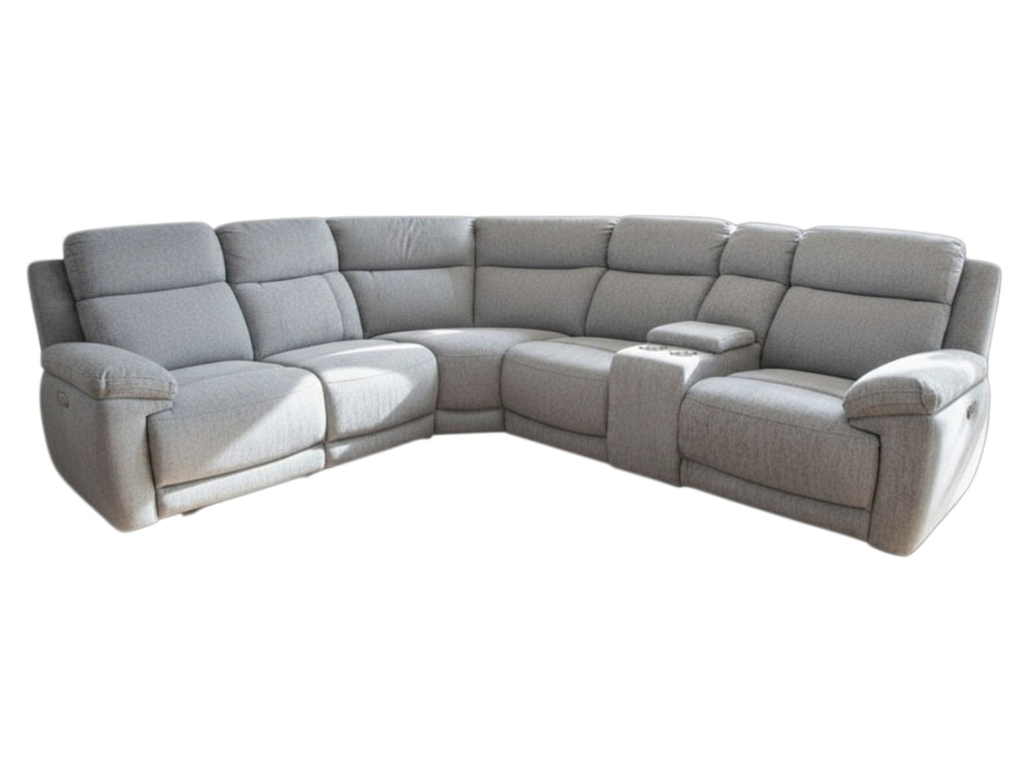 Owen Electric Recliner Grey Fabric Cinema Console Large Corner Sofa