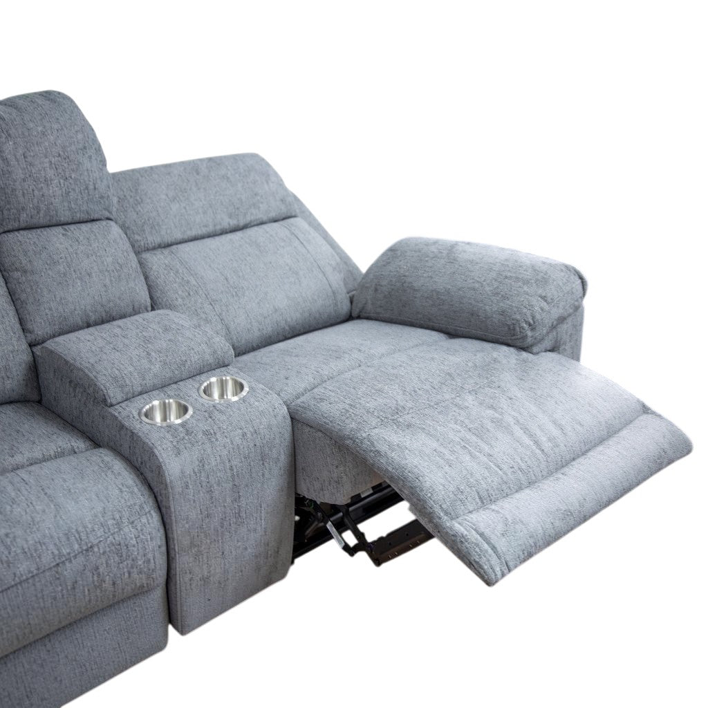 Owen Electric Recliner Grey Fabric Cinema Console Large Corner Sofa