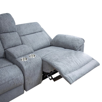 Owen Electric Recliner Grey Fabric Cinema Console Large Corner Sofa
