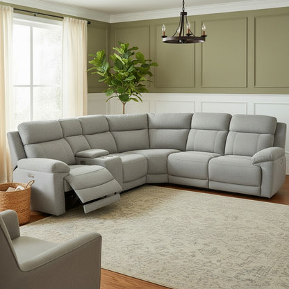 Owen Electric Recliner Grey Fabric Cinema Console Large Corner Sofa