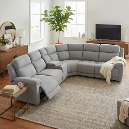 Owen Electric Recliner Grey Fabric Cinema Console Large Corner Sofa