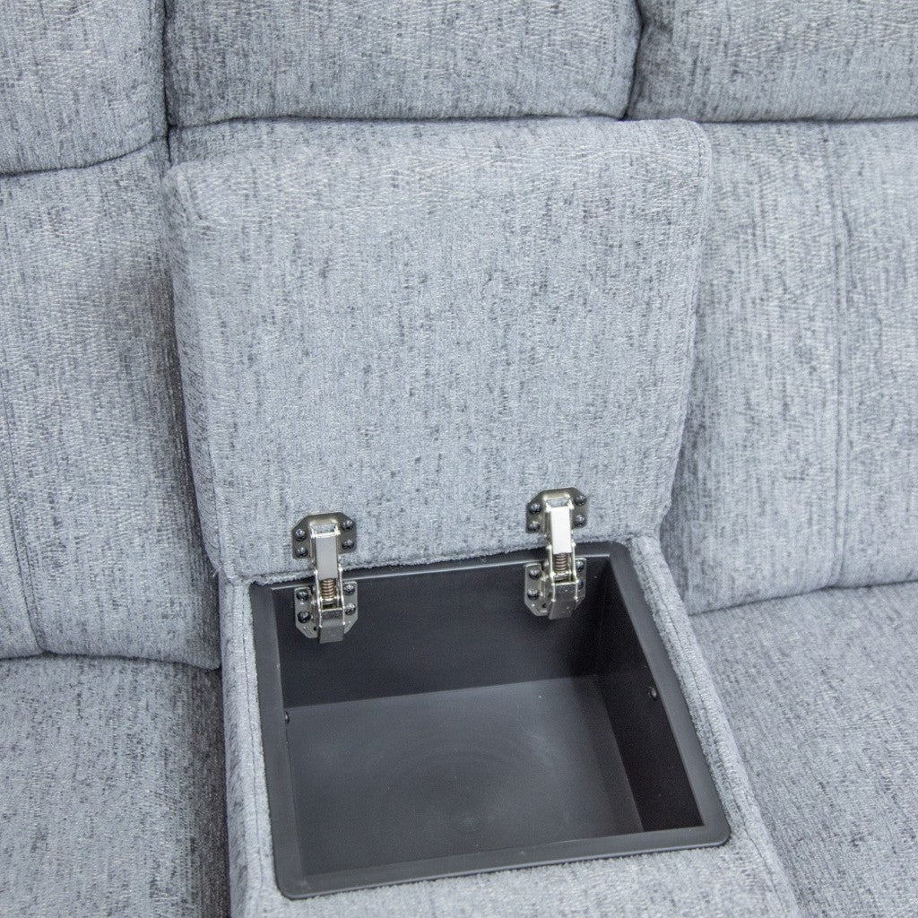 Owen Electric Recliner Grey Fabric Cinema Console Large Corner Sofa