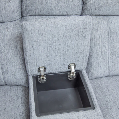 Owen Electric Recliner Grey Fabric Cinema Console Large Corner Sofa