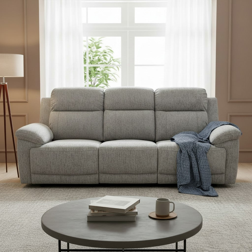 Owen Electric Recliner Grey Fabric Cinema Console 3 Seater Sofa
