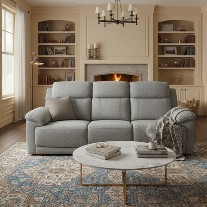 Owen Electric Recliner Grey Fabric Cinema Console 3 Seater Sofa