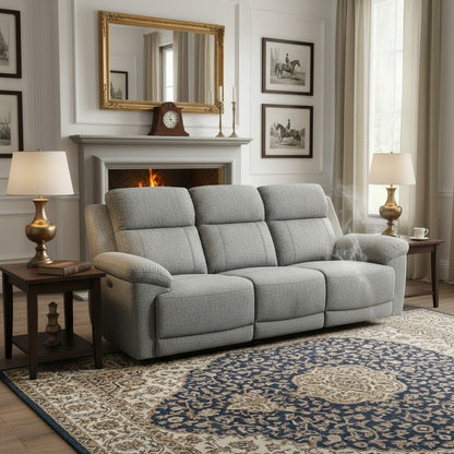 Owen Electric Recliner Grey Fabric Cinema Console 3 Seater Sofa
