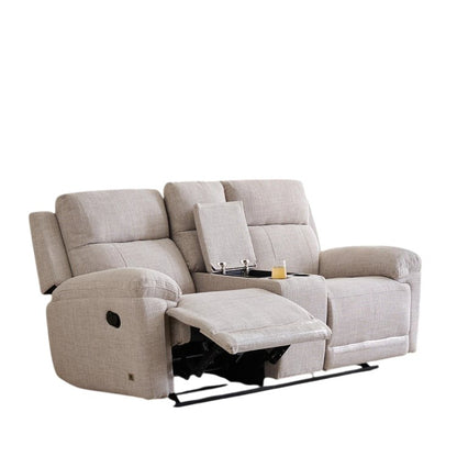 Owen Electric Recliner Beige Fabric Cinema Console 2 Seater Sofa