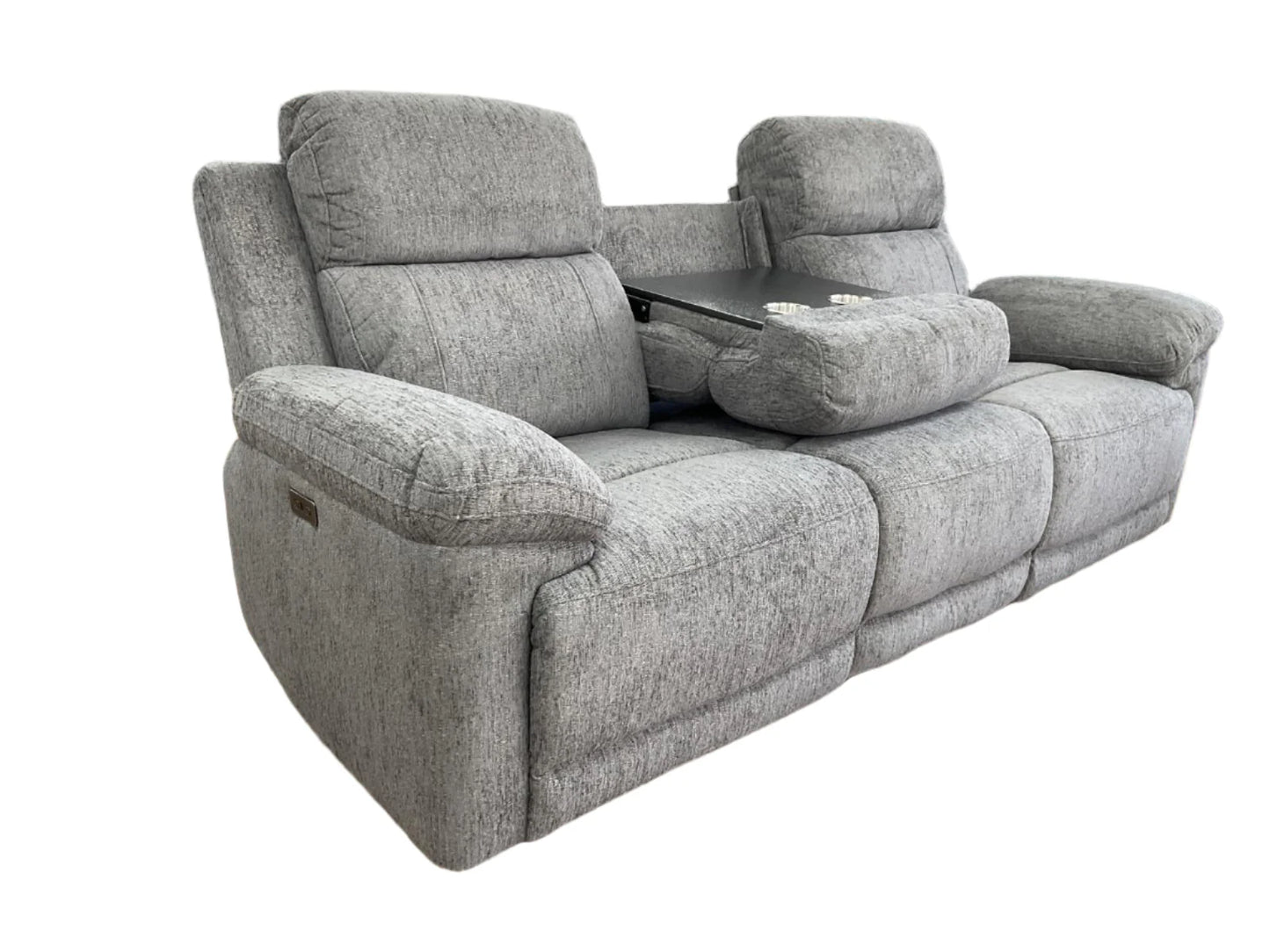 Owen Electric Recliner Grey Fabric Cinema Console 3 Seater Sofa