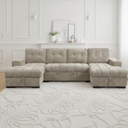 Palermo Sofabed Beige Fabric U Shape Storage Corner Sofa