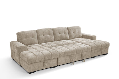 Palermo Sofabed Beige Fabric U Shape Storage Corner Sofa
